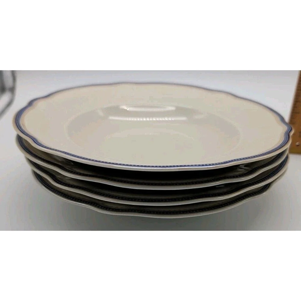 hutschenreuther selb Paul Muller Rimmed Soup Pasta Bowls Set Of 4 Blue Bands Dot